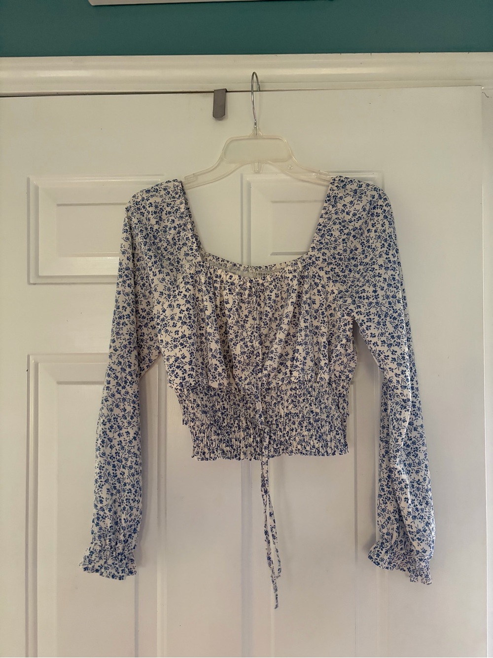 Lizard Thicket Cream Blouse with Blue Floral Print